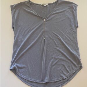 Green Envelope Blue Gray Suede feel V-Neck Zippered Top|Medium